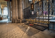 The resting place of Katherine of Aragon, first wife of Henry VIII. The original tomb was destroyed in 1643 during the Civil War