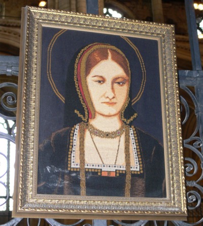 Katharine of Aragon's picture, hanging above her tomb in Peterborough Cathedral.
