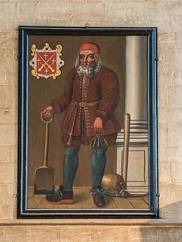 A portrait of Old Scarlett, the Tudor gravedigger at Peterborough 
